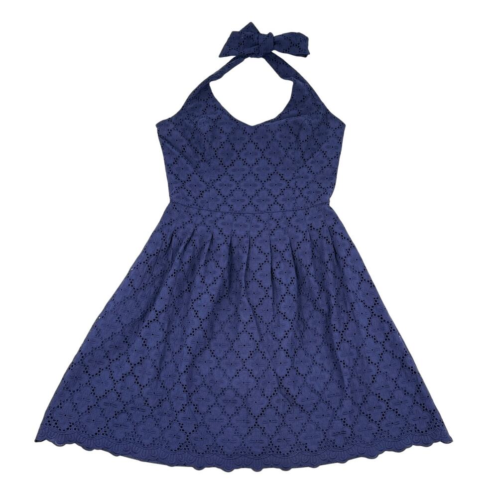 Lilly Pulitzer Eyelet Halter Dress Navy Blue Cotton Size 4 Cottagecore Spring